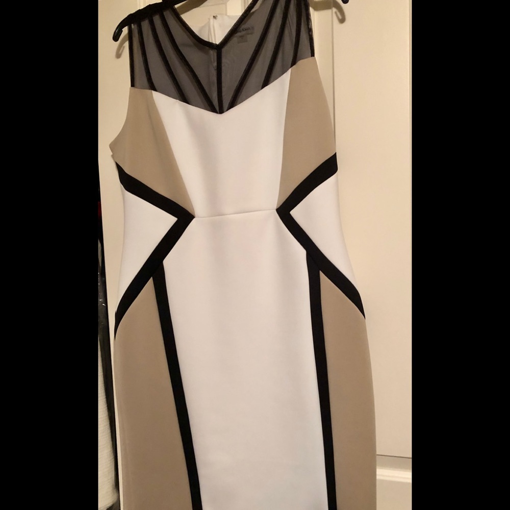 Multi-toned mid-length dress with sheer neckline